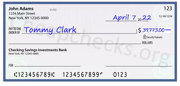 39773.00 dollars written on a check