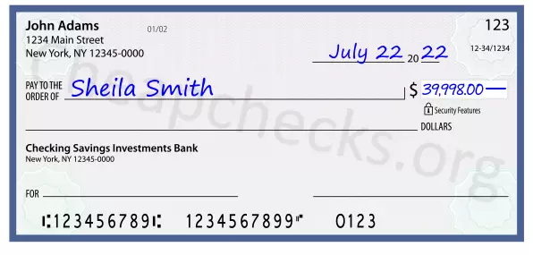 39998.00 dollars written on a check