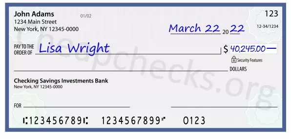 40245.00 dollars written on a check