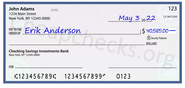 40585.00 dollars written on a check