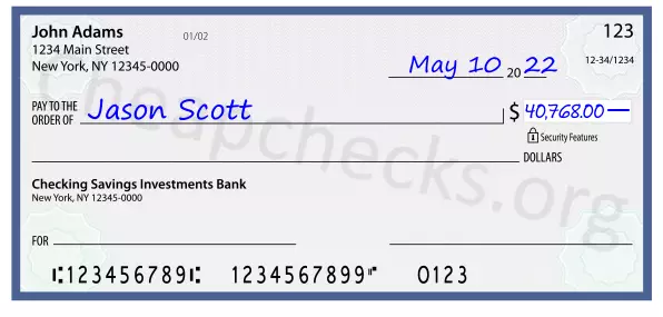 40768.00 dollars written on a check