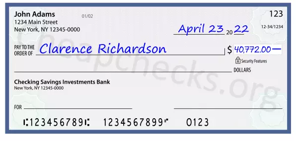 40772.00 dollars written on a check