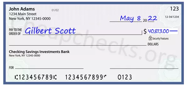 40813.00 dollars written on a check