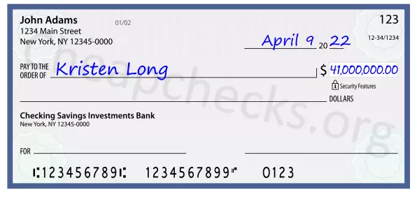 41000000.00 dollars written on a check