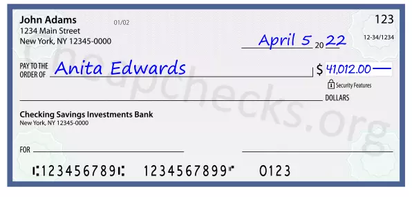 41012.00 dollars written on a check