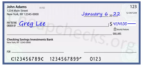 41141.00 dollars written on a check