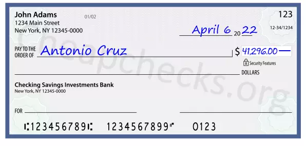 41296.00 dollars written on a check