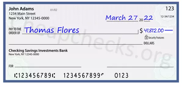 41812.00 dollars written on a check