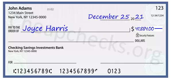 41884.00 dollars written on a check