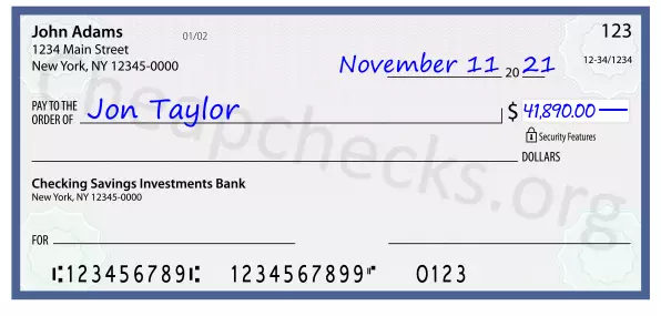 41890.00 dollars written on a check