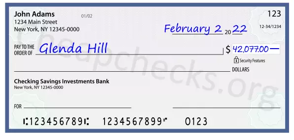 42077.00 dollars written on a check