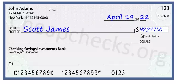 42227.00 dollars written on a check