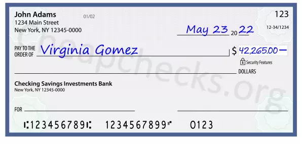 42265.00 dollars written on a check