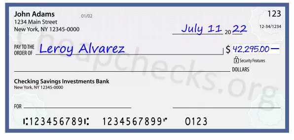 42295.00 dollars written on a check