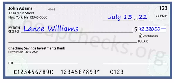 42380.00 dollars written on a check