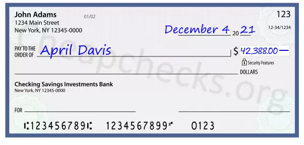 42388.00 dollars written on a check