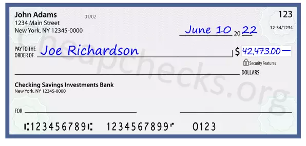 42473.00 dollars written on a check