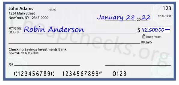 42600.00 dollars written on a check