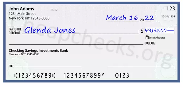 43136.00 dollars written on a check