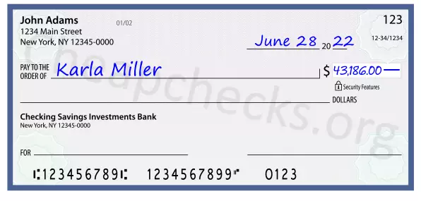 43186.00 dollars written on a check