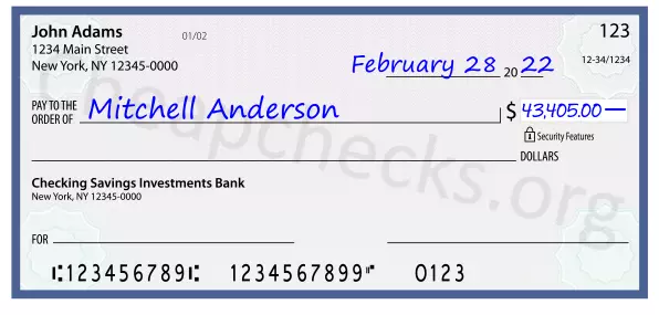 43405.00 dollars written on a check