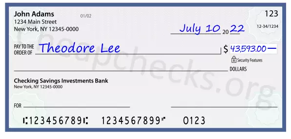 43593.00 dollars written on a check