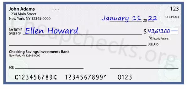 43613.00 dollars written on a check