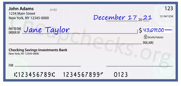 43691.00 dollars written on a check