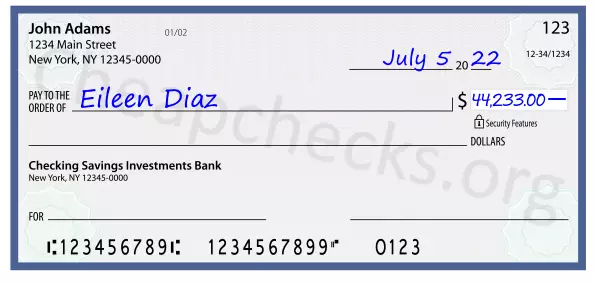 44233.00 dollars written on a check