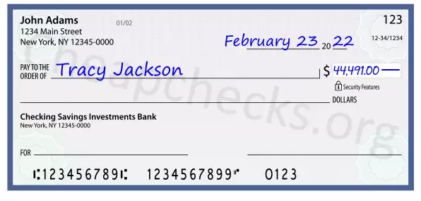 44491.00 dollars written on a check