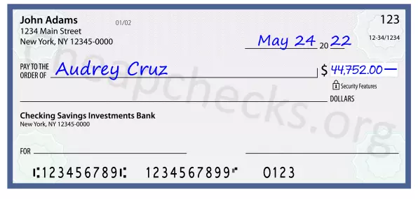 44752.00 dollars written on a check