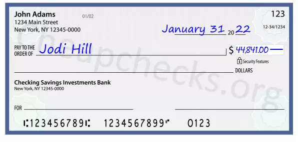 44841.00 dollars written on a check