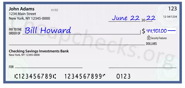 44901.00 dollars written on a check