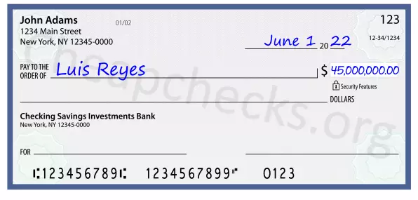 45000000.00 dollars written on a check