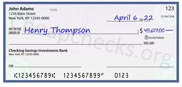 45617.00 dollars written on a check