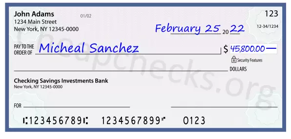 45800.00 dollars written on a check