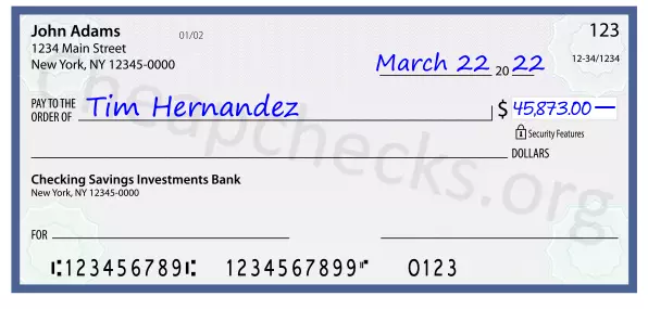 45873.00 dollars written on a check