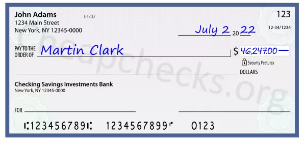 46247.00 dollars written on a check