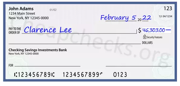 46303.00 dollars written on a check