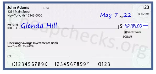 46484.00 dollars written on a check