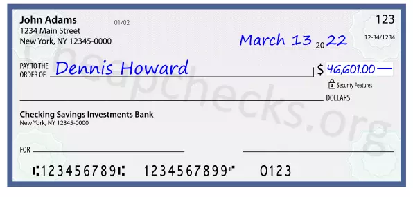 46601.00 dollars written on a check