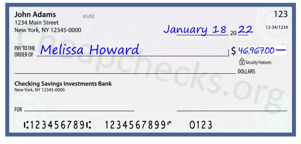 46967.00 dollars written on a check