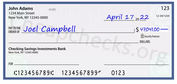 47041.00 dollars written on a check