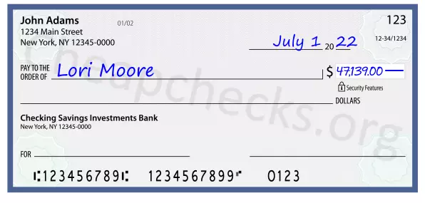 47139.00 dollars written on a check