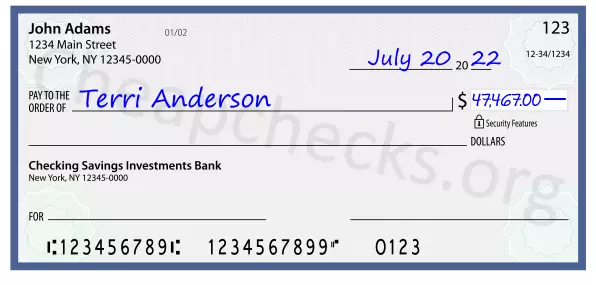 47467.00 dollars written on a check