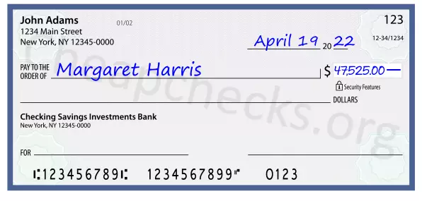 47525.00 dollars written on a check