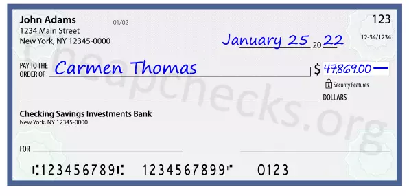 47869.00 dollars written on a check