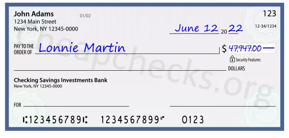 47947.00 dollars written on a check