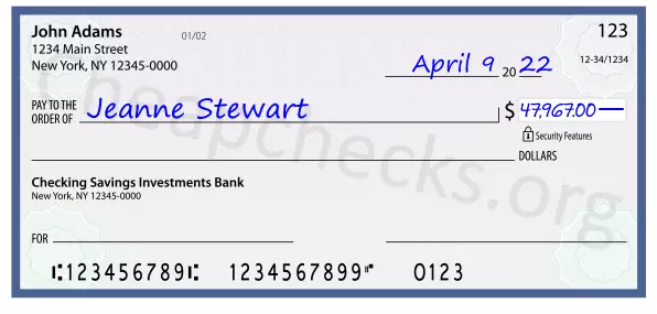 47967.00 dollars written on a check