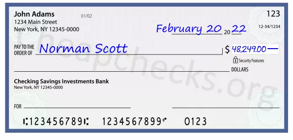 48249.00 dollars written on a check